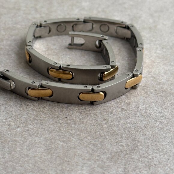 Men's Steel Bracelet with Gold Tones 7 1/2 " - Picture 3 of 6